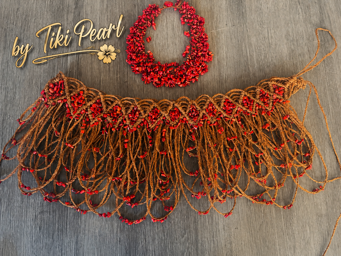 Red Coral Kiekie and Necklace set