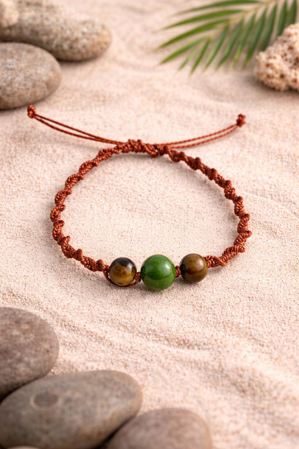 Tiger Eye & Moss Agate Bracelet- Handcrafted Adjustable
