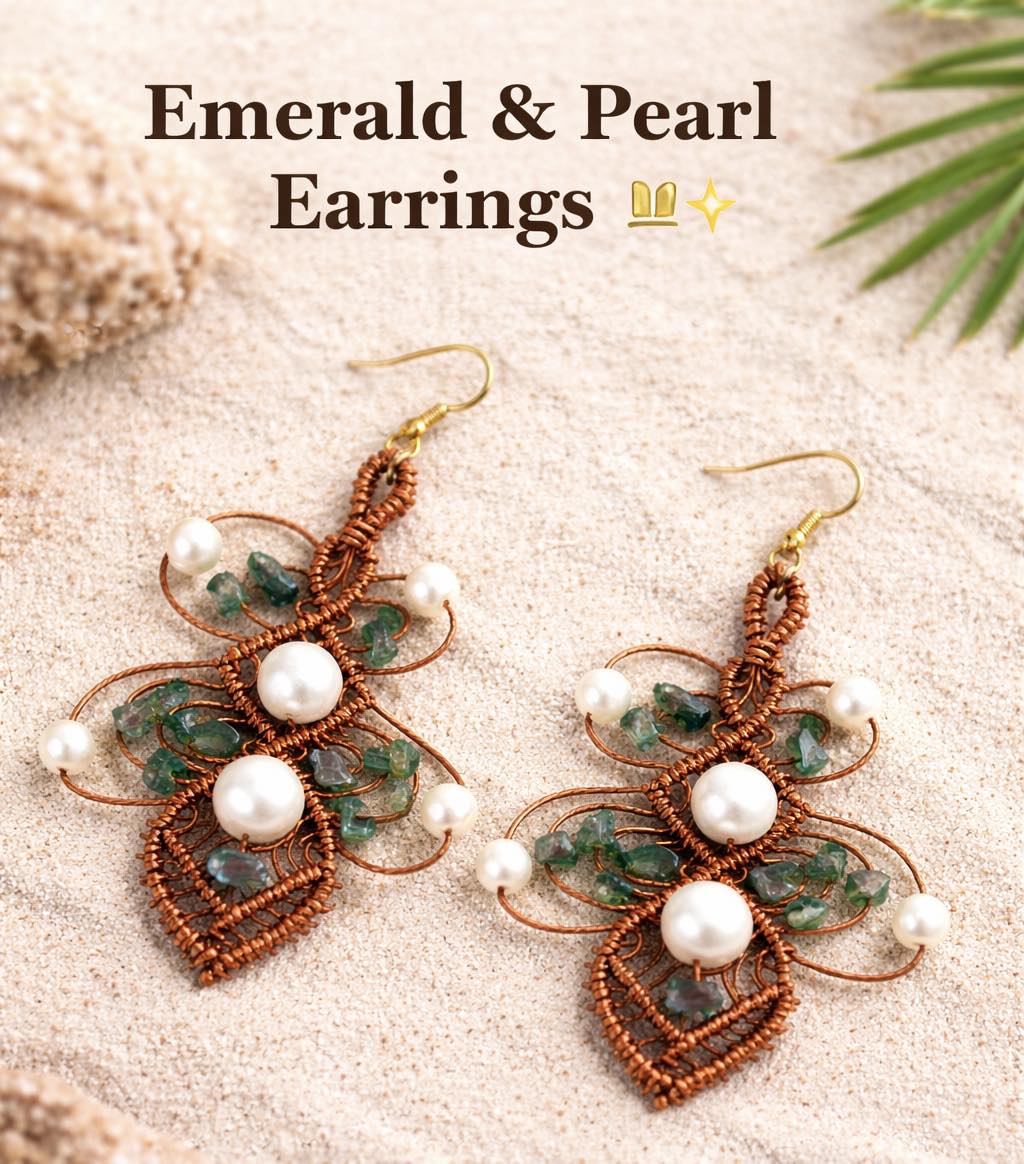 Emerald & Pearl Earrings - Handcrafted Statement Jewelry