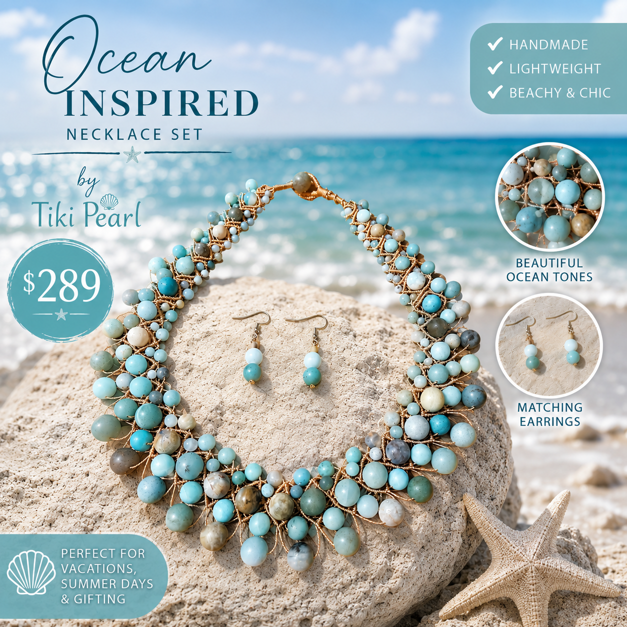 Handmade Amazonite Macrame Statement Necklace